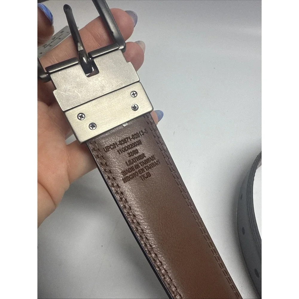 Dickies Leather Men's Belt Size 32/80 Reversible Brown Black Brushed Nickel